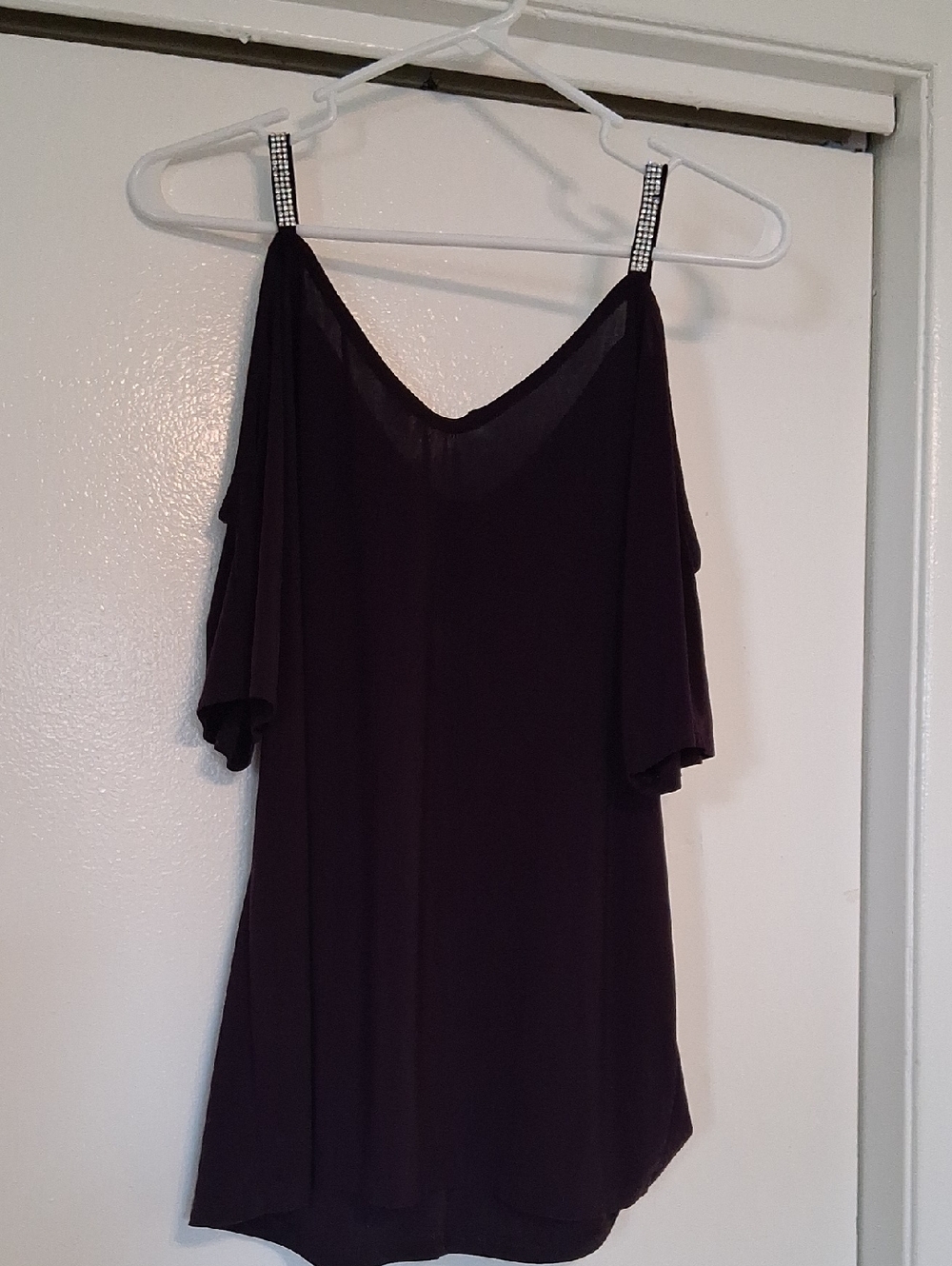 MSK Dark Purple Cold-Shoulder Rhinestone Strap Top